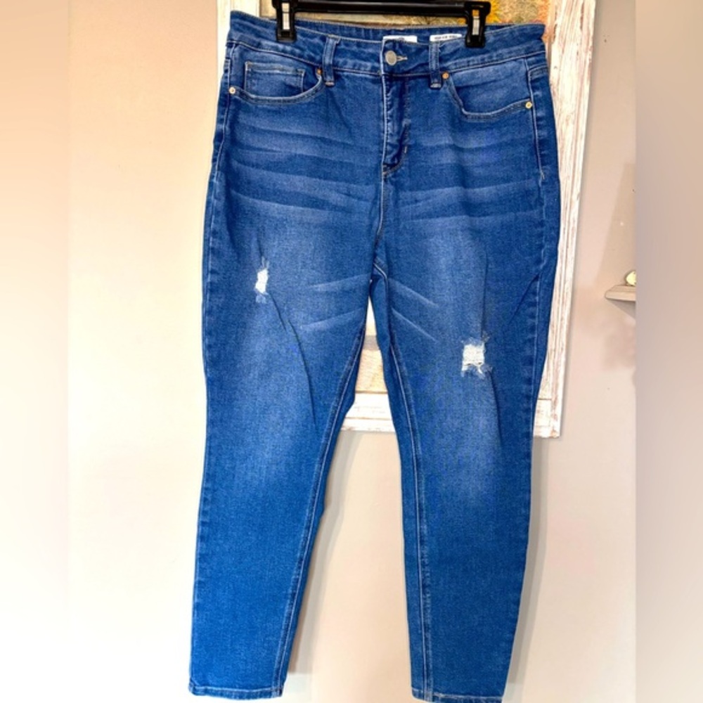 Royalty For Me Jeans Women Sz 14 Skinny High Rise Distressed Stretch
